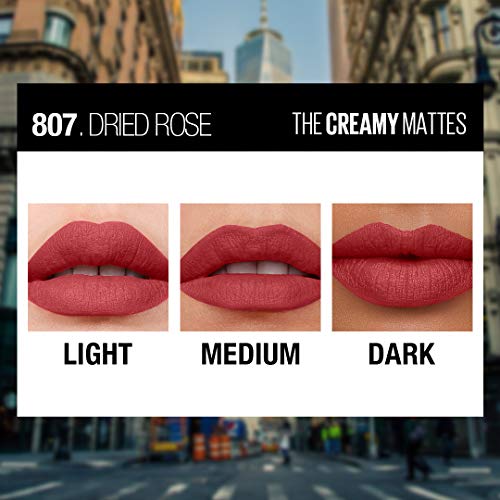 Maybelline New York Color Sensational Creamy Matte Lipstick - 807 Dried Rose, 3.9g | Hydrate Lips, Rich Creamy Lipstick with Shea Butter