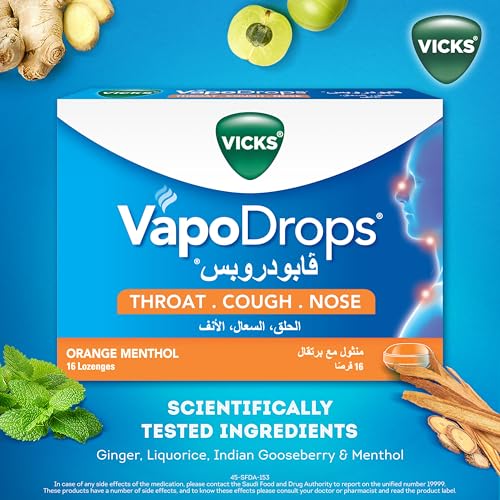 Vicks VapoDrops Cough, Nose & Throat Orange Menthol Lozenges - 16 Count