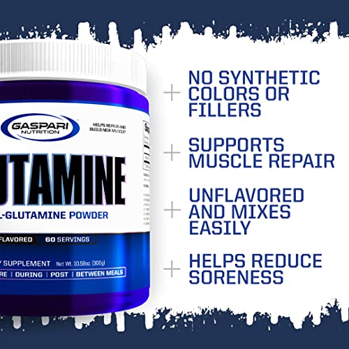 Gaspari Nutrition Glutamine Unflavored 10.58 oz (300 g) - Pure L-Glutamine Supplement