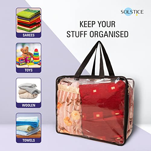 SOLSTICE Transparent Storage Bag for Sarees, Clothes, Lehenga, Blankets, Bedsheets, Toys - Pack of 2
