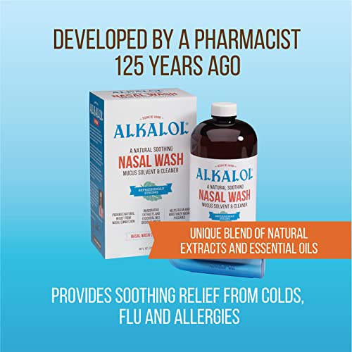 Alkalol Natural Soothing Nasal Wash Kit - Mucus Solvent & Cleaner, 16 oz with Cup