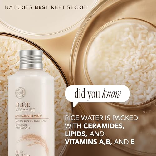 The Face Shop Rice Ceramide Moisturizing Emulsion - Skin Brightening & Hydrating Lotion for Soft, Supple Skin - 5.0 Fl Oz