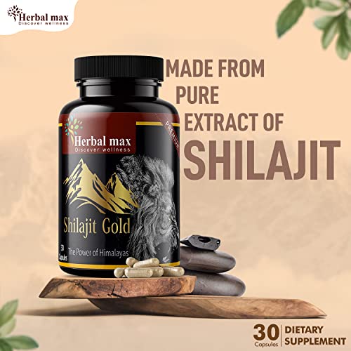 Herbal Max Himalayan Shilajit Gold Extract 800mg 30 Capsules Pack of 3