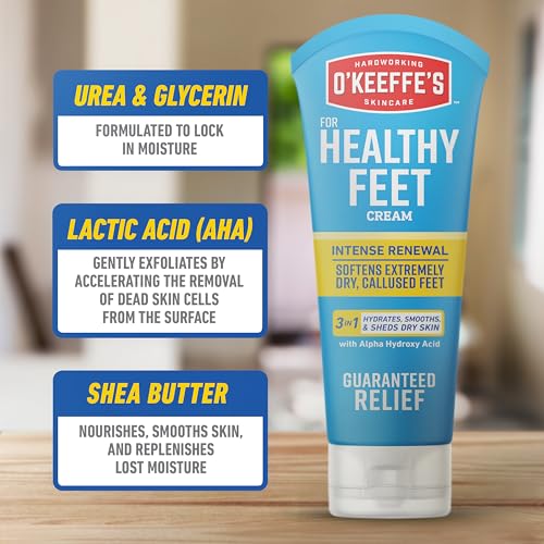 O’Keeffe’s Healthy Feet Heel Repair Kit – Urea & Lactic Acid Foot Cream with Reusable Sleeves for Dry, Cracked Heels