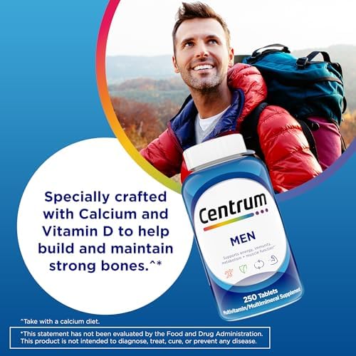 Centrum Men's Multivitamin Supplement with Vitamin D3, B Vitamins, Antioxidants & Zinc - 250 Tablets, Gluten-Free, Non-GMO