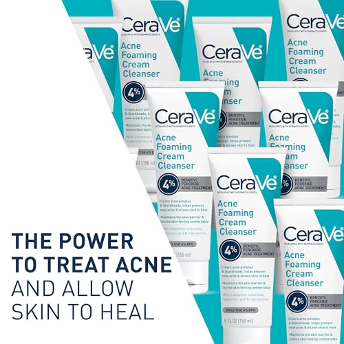 CeraVe Acne Foaming Cream Cleanser, 5 oz, Fragrance-Free & Non-Comedogenic