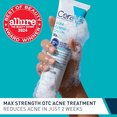 CeraVe Acne Foaming Cream Wash with Benzoyl Peroxide 10%, Hyaluronic Acid & Niacinamide - 5 oz