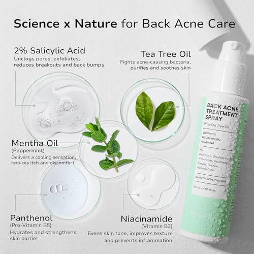 BellamiLuxx Back & Body Acne Treatment Spray with Tea Tree Oil for Clear, Soothe & Moisturize - Effective for Men, Women & Teens