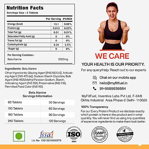 MyFitFuel Beta Alanine | 2000mg Per Serving 120 Capsules Endurance Booster