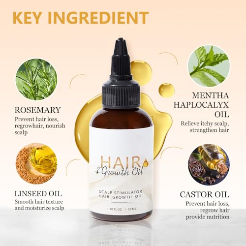 Hair Growth Oil - Natural Scalp Stimulator with Rosemary, Mint & Omega 3,6,9 - 1.7 fl oz/50 ML