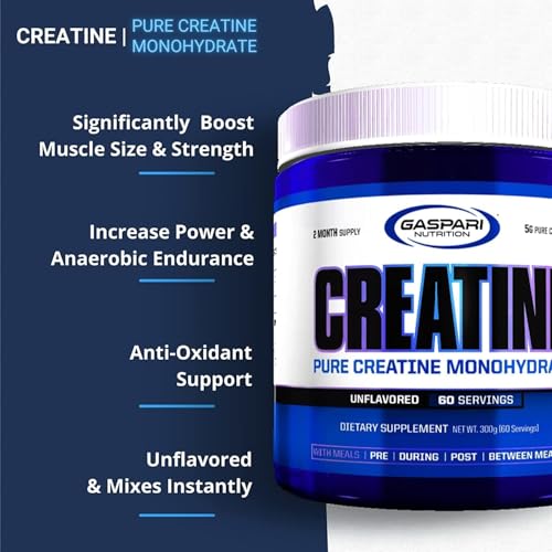 Gaspari Nutrition Pure Creatine Monohydrate 5g Unflavored - 200 Servings for Muscle Power and Endurance