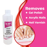 ICAN LONDON 100% Pure Acetone Nail Polish Remover - UV Gel Soak Off, 250ml Professional Formula