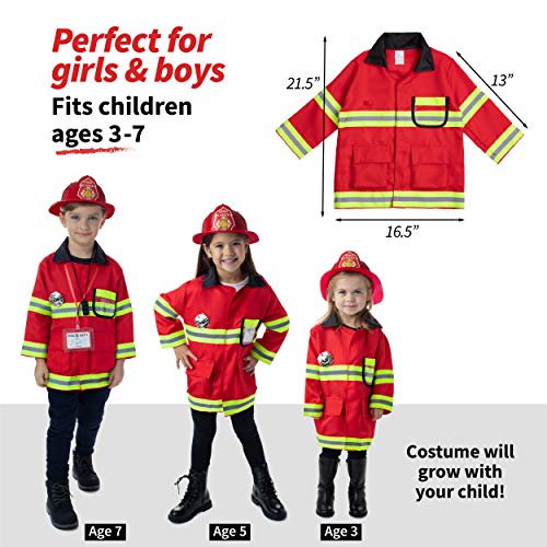 Born Toys 8 PC Premium Washable Kids Fireman Costume & Accessories Set