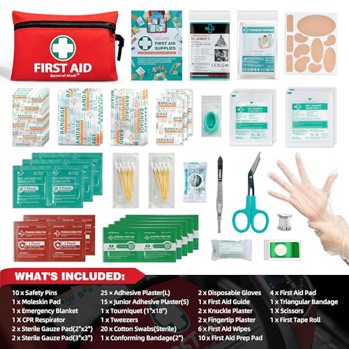 General Medi Mini First Aid Kit – 110-Piece Emergency Kit with Foil Blanket & Scissors