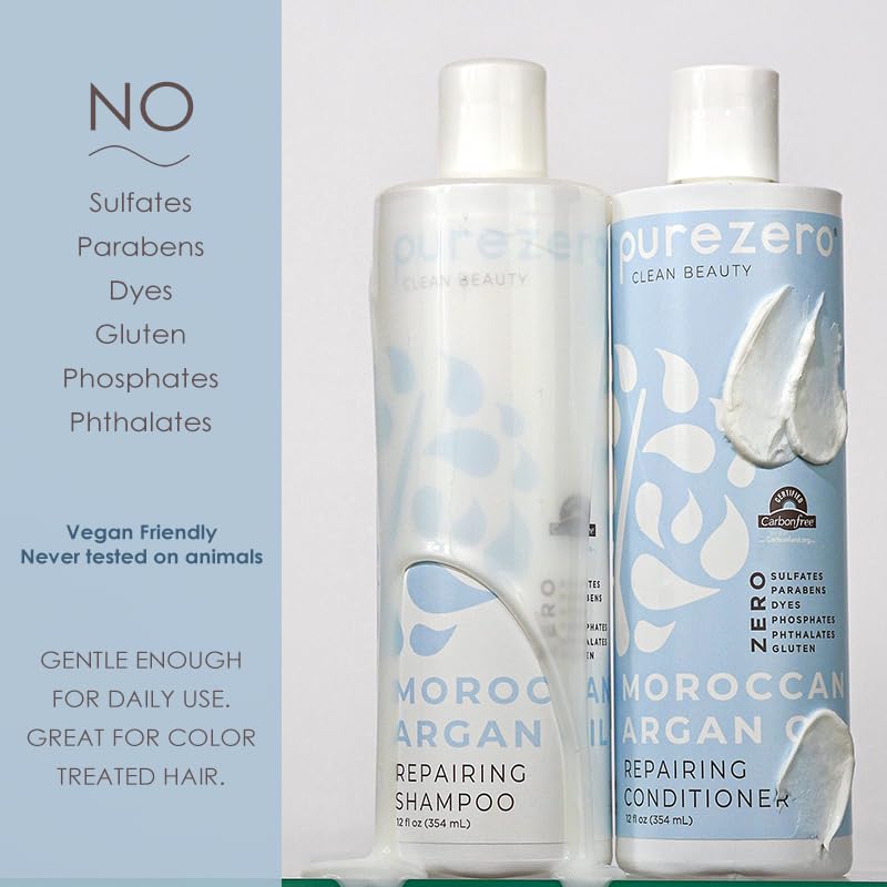 Purezero Moroccan Argan Oil Shampoo & Conditioner Set - Repair Damaged Hair - 100% Vegan & Cruelty Free