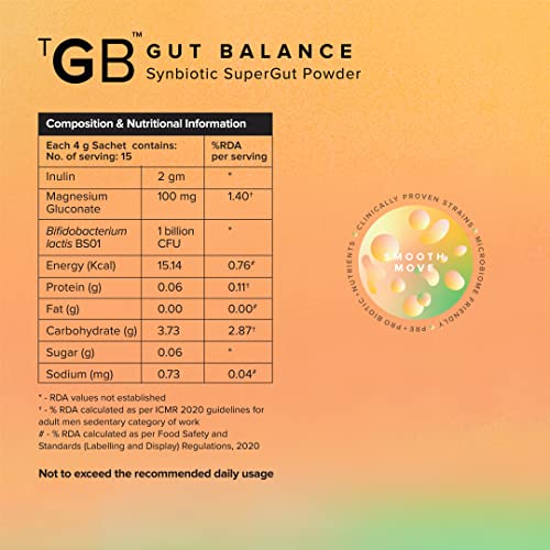 The Good Bug Smooth Move SuperGut Powder - Constipation Relief & Bowel Movement Support | Pre & Probiotic Supplement for Men & Women | 1 Billion CFU Clinically Proven Strains | 15-Day Pack