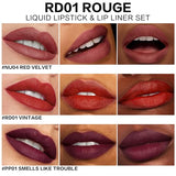 FOCALLURE KISSPROOF 6Pcs Liquid Lipstick & Lip Liner Set - Highly Pigmented Lip Gloss & Matte Lip Crayons with Sharpener - Rouge Lip Makeup Gift for Women