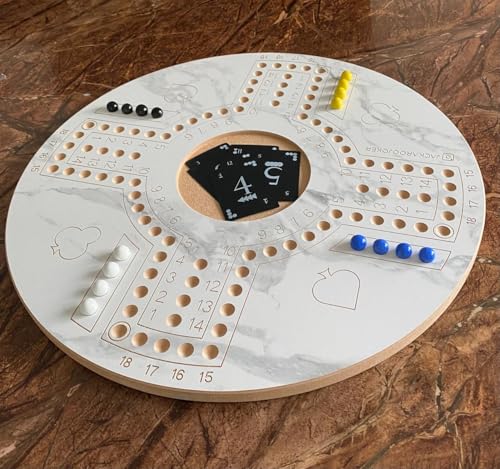 Jackaroo Wood Game Marble Color Two-Side Board - 4 Players One Side, 6 Players Other Side with Carry Bag