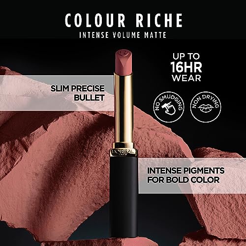 L'Oreal Paris Colour Riche Intense Volume Matte Lipstick - Le Nude Resilient - 16HR Wear with Hyaluronic Acid - 0.06 Oz