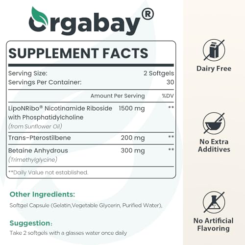 Orgabay Liposomal Nicotinamide Riboside 2000Mg with TMG & Pterostilbene - Boost NAD+ for Healthy Aging