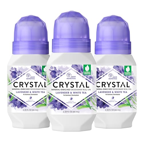 CRYSTAL Aluminum-Free Mineral Deodorant Roll-On - Lavender & White Tea - 2.25 fl oz (Pack of 3)