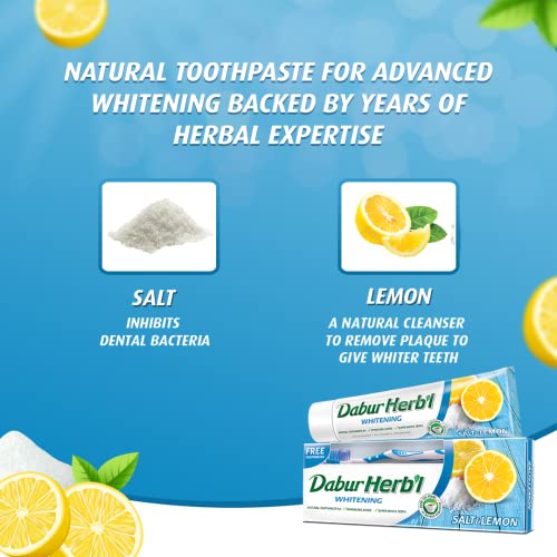 Dabur Herbal Whitening Toothpaste with Salt & Lemon (150g + Toothbrush)