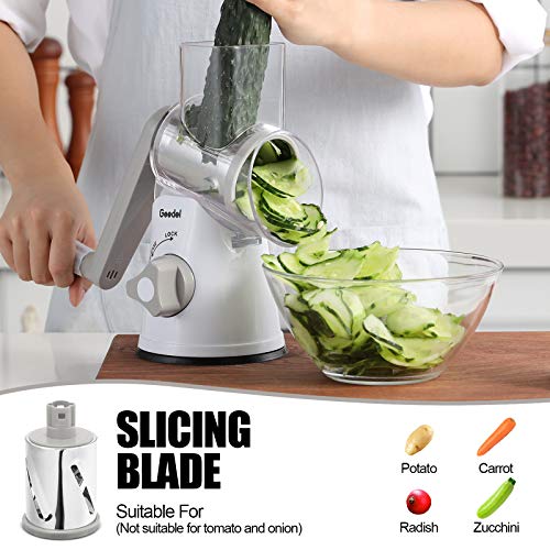 Geedel Rotary Cheese Grater & Mandoline Vegetable Slicer - 3 Blades