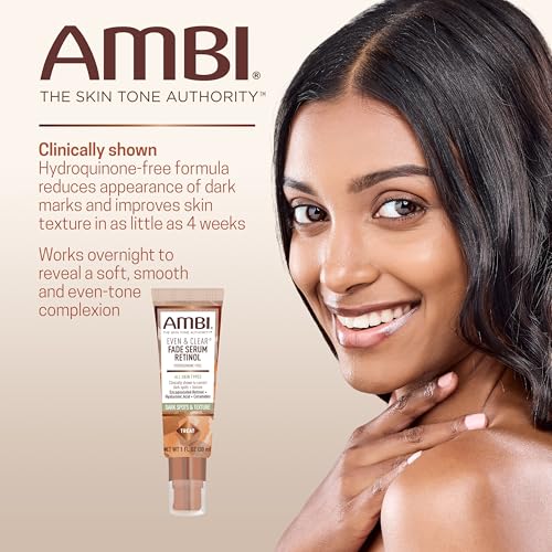 Ambi Even & Clear Fade Serum - Hydroquinone-Free Dark Spot Corrector with Retinol, Hyaluronic Acid, Niacinamide & Ceramides