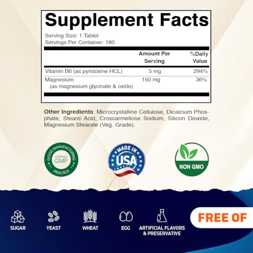 Vitamatic Magnesium Glycinate 500mg - 180 Vegetarian Tablets with B6