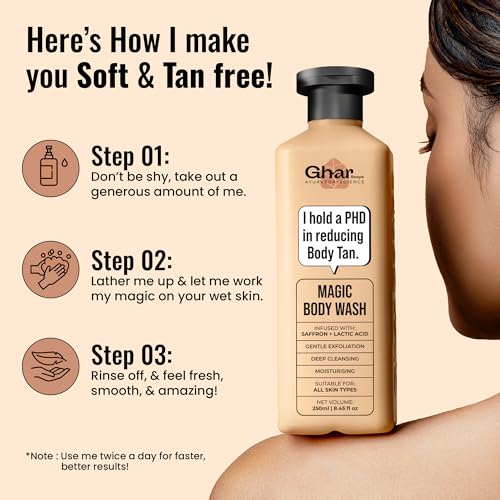 Ghar Soaps Magic De-Tan Body Wash - Exfoliating with Saffron, Lactic Acid & Niacinamide - 250ml