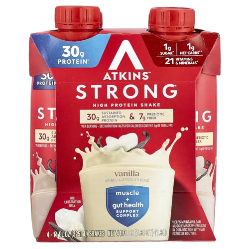 Atkins Strong High Protein Shake - Vanilla, 30g Protein, 4 Count