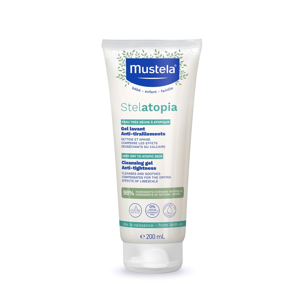 Mustela Stelatopia Eczema-Prone Skin Cleansing Gel 200ml - Baby Face & Body Wash with Natural Avocado & Sunflower Oil