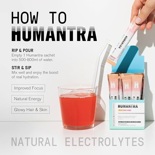 Humantra Hydration Packets - Zero Calorie Electrolyte Powder with Essential Minerals - Berry Pomegranate (20 Count)