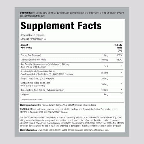 Lindberg Prostate Support Formula - 180 Capsules with Saw Palmetto & Beta-Sitosterol