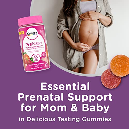 Centrum Prenatal Multivitamin Gummies with DHA and Folic Acid, Mixed Berry Orange, 60 Gummies