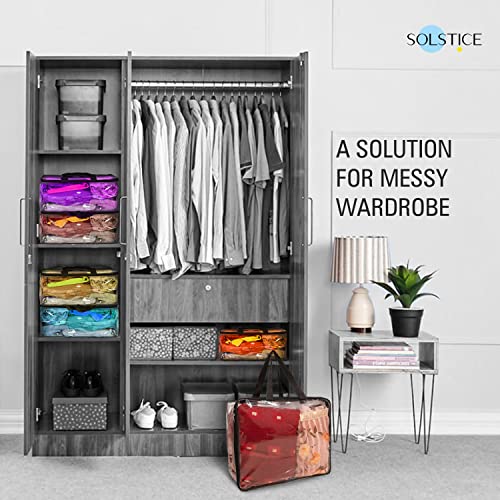 SOLSTICE Transparent Plastic Storage Bags - Pack of 4 Clear Organizer for Sarees, Clothes, Blankets & Toys