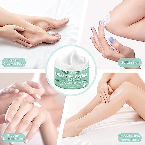 Urea Cream 40% for Feet with 2% Salicylic Acid - Maximum Strength Foot & Hand Cream with Hyaluronic Acid, Tea Tree & Aloe Vera - 250g
