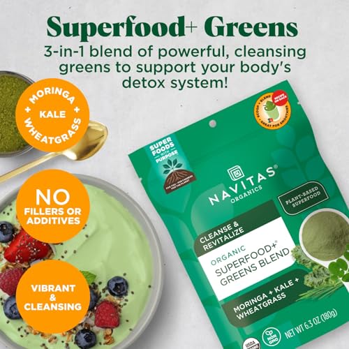Organic Superfood + Greens Blend Powder - Nutrient-Dense Mix by Navitas Organics, 6.3oz Pouch