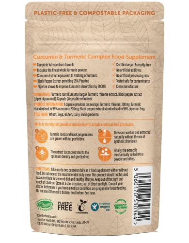 Organic Turmeric & Curcumin Complex with Black Pepper - 95% Curcumin - Vegan Capsules - Made in UK - Pack of 2 (60 Vegecaps)