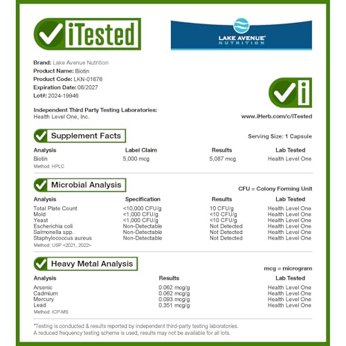 California Gold Nutrition Biotin 5,000 mcg - Hair, Skin & Nails Support - 30 Veggie Capsules