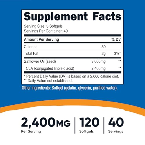 Nutricost CLA 2,400mg - 120 Softgels | Gluten Free, Non-GMO | Supports Fat Metabolism & Lean Muscle