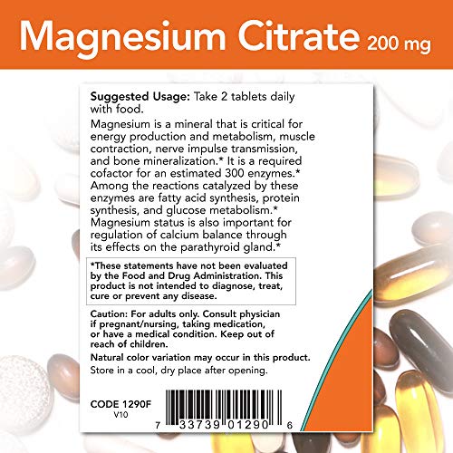 NOW Magnesium Citrate 200mg - 100 Tablets - High Absorption Magnesium Supplement