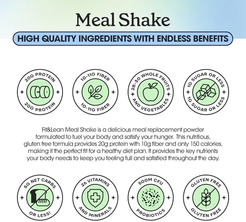Fit & Lean Meal Shake, Fat Burning Meal Replacement, Meal Replacement with Protein, Fiber, Probiotics and Organic Fruits & Vegetables, Cookies and Cream, 1lb, 10 Servings Per Container