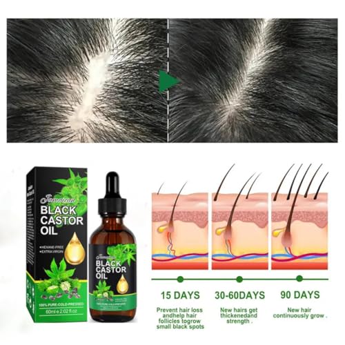 Jamaican Black Castor Oil 100% Pure Cold-Pressed Organic for Hair Growth, Eyelashes, Eyebrows & Scalp - Natural Hydrating Oil for Skin, Split Ends & Body Massage - Vegan, Cruelty-Free 60ml