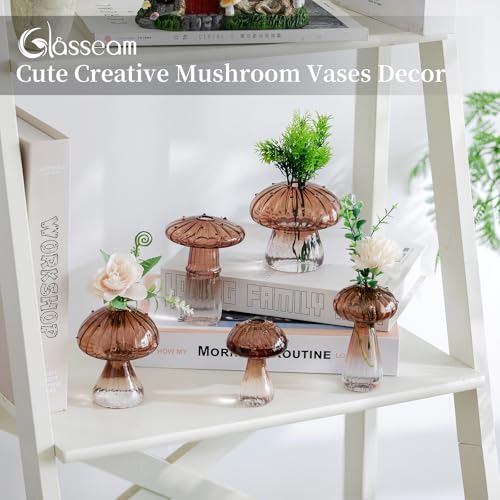 Glasseam Small Mushroom Glass Vase & Propagation Station - Mini Brown Decor