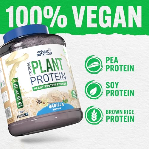 Applied Nutrition Critical Plant Vegan Protein Powder - Vanilla - 1.8kg (60 Servings) - Dairy-Free, SOYA, Pea & Brown Rice Protein