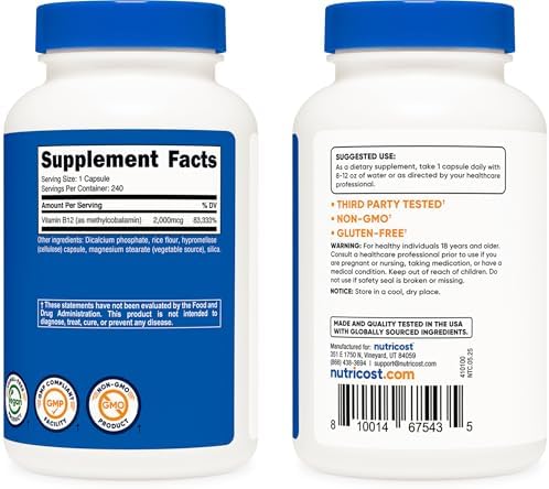 Nutricost Vitamin B12 (Methylcobalamin) 2000mcg - 240 Capsules
