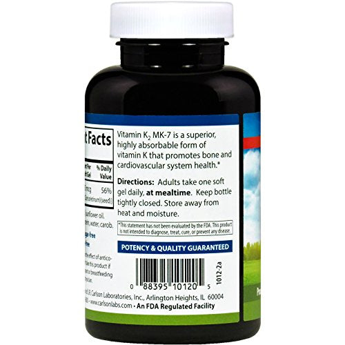 Carlson Labs Vitamin K2 MK-7 45 mcg - 180 Soft Gels | Bone & Heart Support
