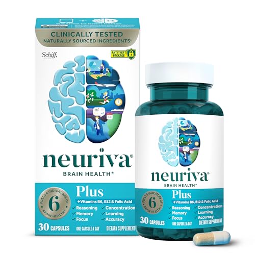 NEURIVA Plus Brain Supplement for Memory, Focus & Concentration with B6, B12, Phosphatidylserine & Neurofactor – 30 Capsules