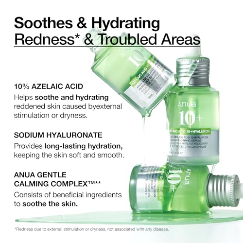 Anua Azelaic Acid 10% Hyaluronic Redness Soothing Serum - Korean Skincare for Sensitive Skin with Niacinamide & Hyaluronic Acid - 30ml
